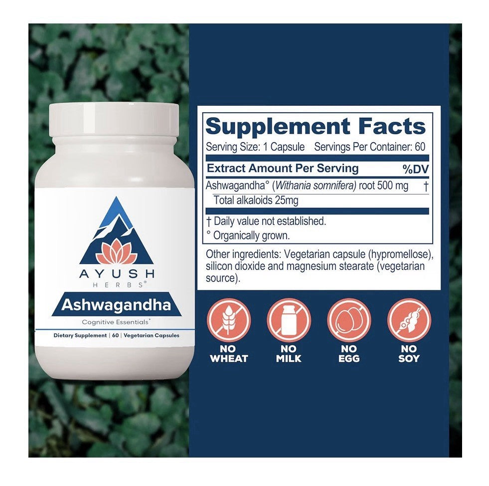 Ayush Herbs Ashwagandha Cognitive Essentials for Men & Women 90 Capsules