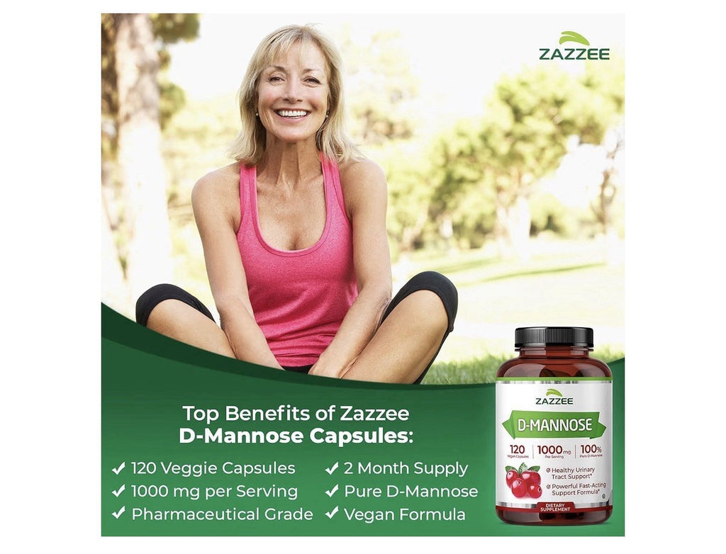 Zazzee D-Mannose Healthy Urinary Tract Support 2 Month Supply 120 Capsules