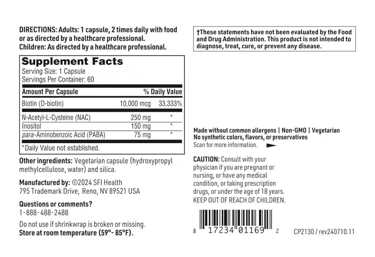 SFI Health Hair and Nails Formula Supportive Beauty Nutrients 60 Capsules