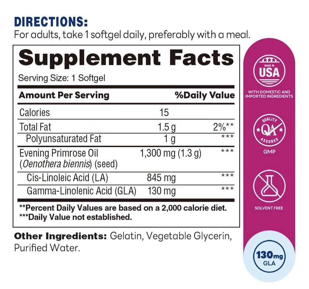 Vitamin World Evening Primrose Oil 1300 mg For Women Hormone Balance 90 Softgels