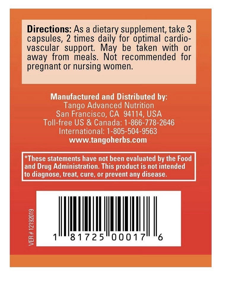 Tango CardioPhase Natural Heart Health Circulation Cardiovascular Support 180cap