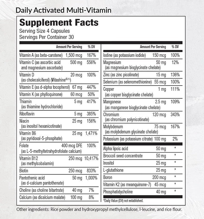 EquiLife Foundational Daily Activated Multivitamin for Women & Men 120 Capsules