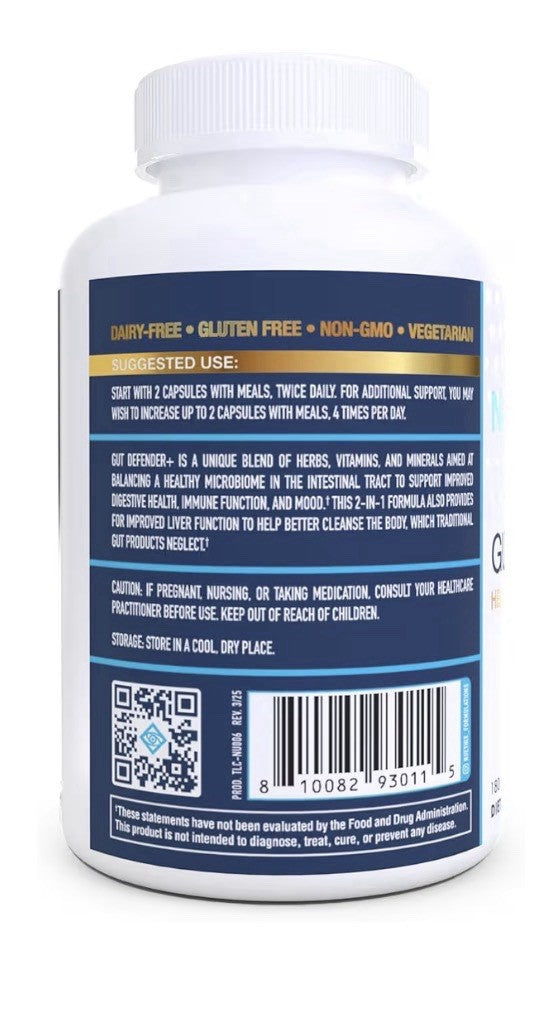 NuEthix Formulations Gut Defender+ Health Gut Support Microbiome Balance 180caps