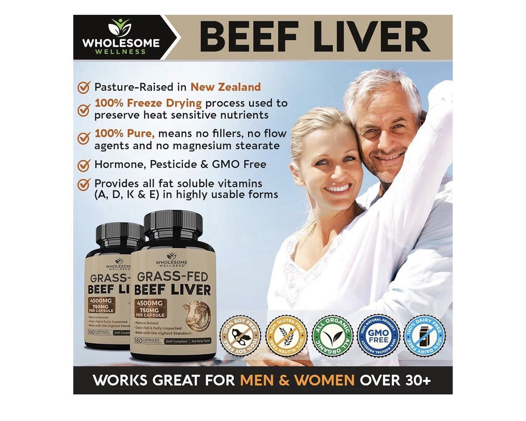 Wholesome Wellness Grass Fed Beef Liver Pasture Raised 180 Capsules