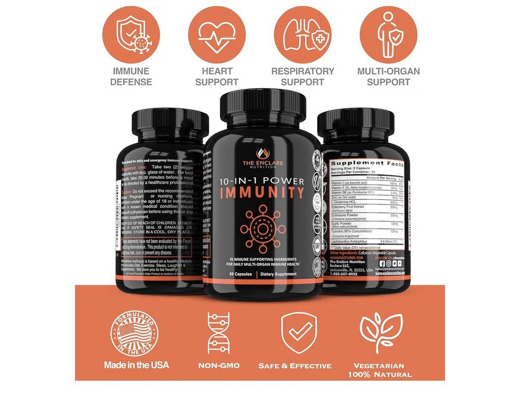 THE ENCLARE NUTRITION 10 in 1 Power Immunity Immune Support Booster 60 Capsules