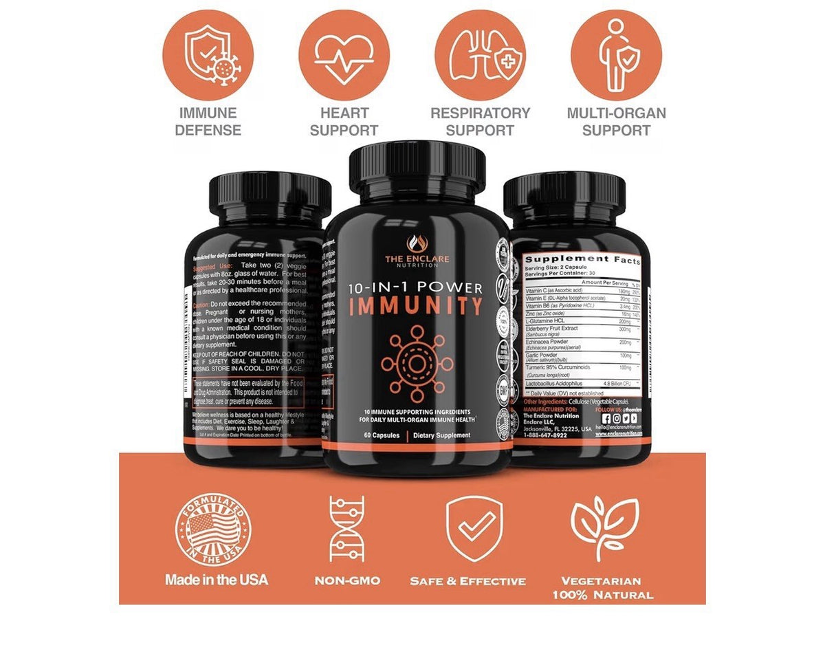 THE ENCLARE NUTRITION 10 in 1 Power Immunity Immune Support Booster 60 Capsules