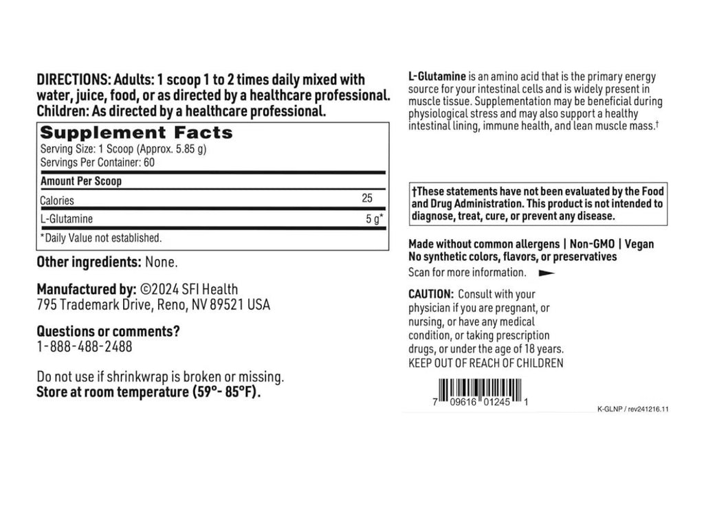 SFI Health L Glutamine Powder GI Lining Support Lean Muscle Mass 12.38oz