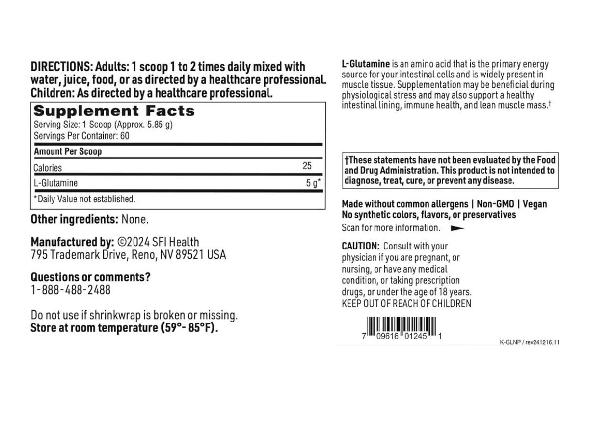 SFI Health L Glutamine Powder GI Lining Support Lean Muscle Mass 12.38oz