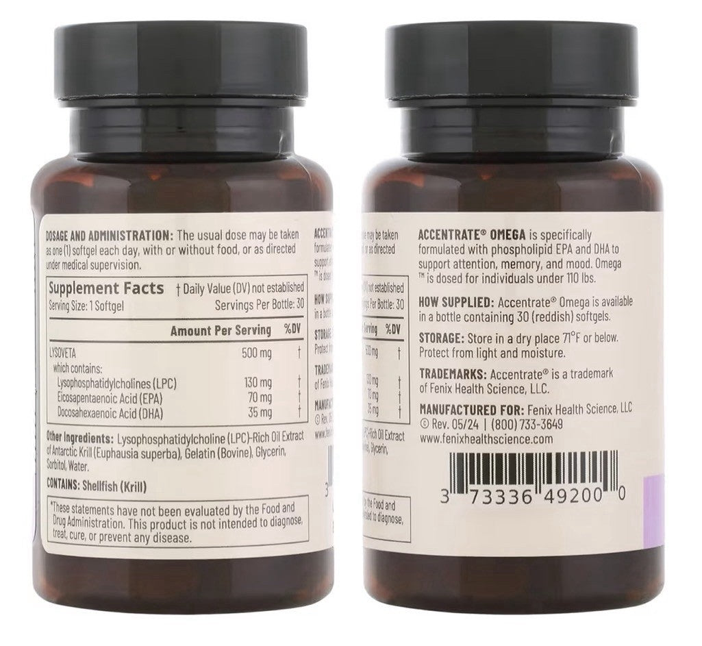 Accentrate Omega w/LYSOVETA LPC | EPA & DHA Supplements Brain Health 30 Caps