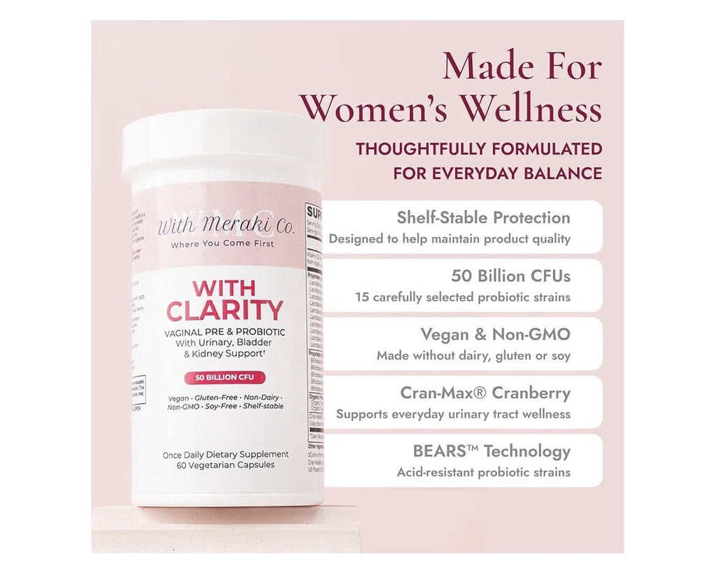 With Meraki Co with Clarity Vaginal Pre Probiotic Urinary Bladder Kidney Support