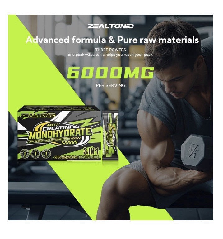 Zealtonic Creatine Monohydrate 5000mg 99.9% Micronized Powder 50 Stick 50serving