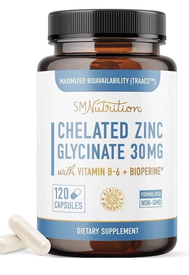 SMNutrition Chelated Zinc Glycinate Vitamin B6 BioPerine Immune Support 120 Caps
