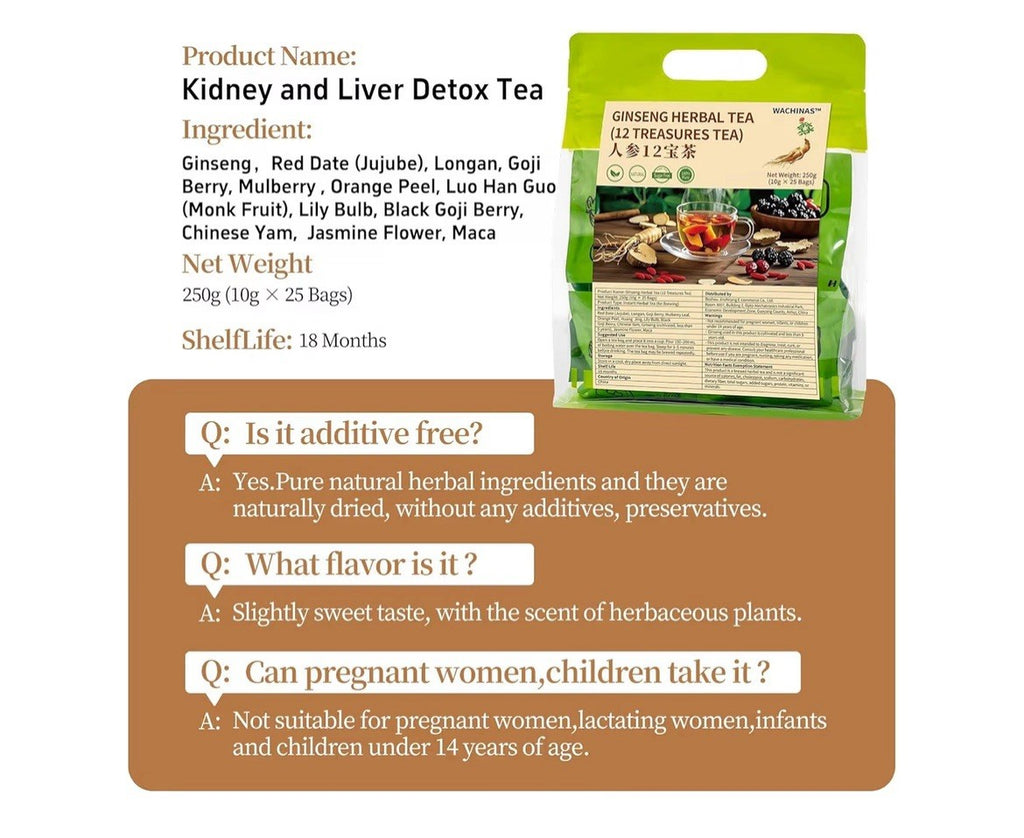 Wachinas Ginseng Tea 12 Treasures Tea Kidney and Liver Detox Cleanse Tea 25 TBag