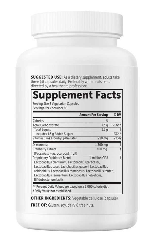 Micro Ingredients D Mannose 1,300mg Per Serving with Cranberry Probiotics 240cap