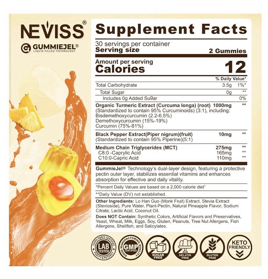 Neviss Turmeric Curcumin & MCT Oil Antioxidant Formula 2 Pack Gummies