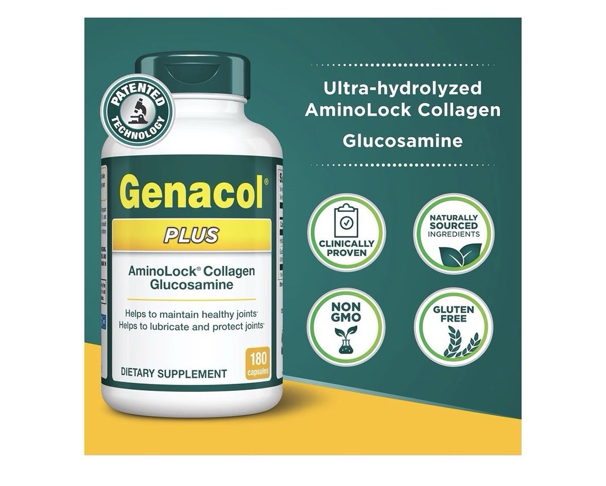 Genacol Plus AminoLock Collagen Glucosamine Healthy Joints Lubricates 180Capsule
