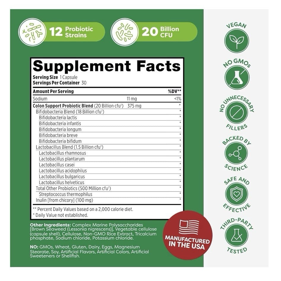 Probulin Colon Support Probiotic Support Gut Health Occasional Gas Bloating 30ca