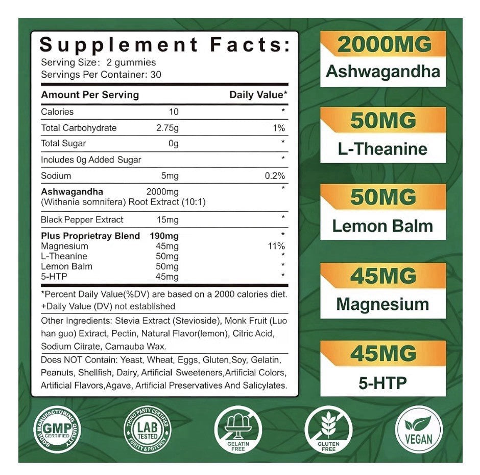 NEVISS Ashwagandha Root Extract Gummies with L-Theanine Calm Relaxation 60gumies