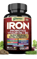 Parrox Iron Probiotics Vitamins B6 + B12 Supplement Extra Strength 60 Capsules