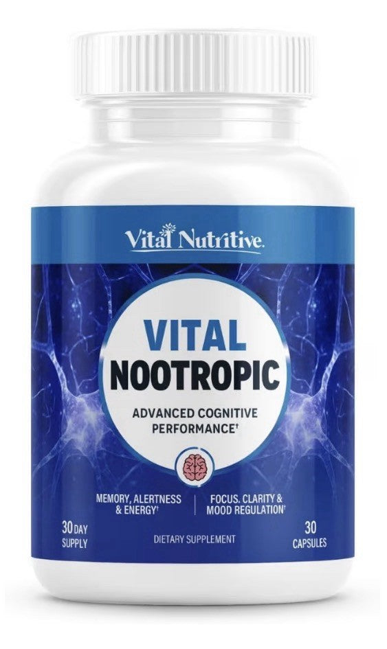 VITAL NUTRITIVE Vital Nootropic Brain Supplement Memory Focus Energy Support 30c