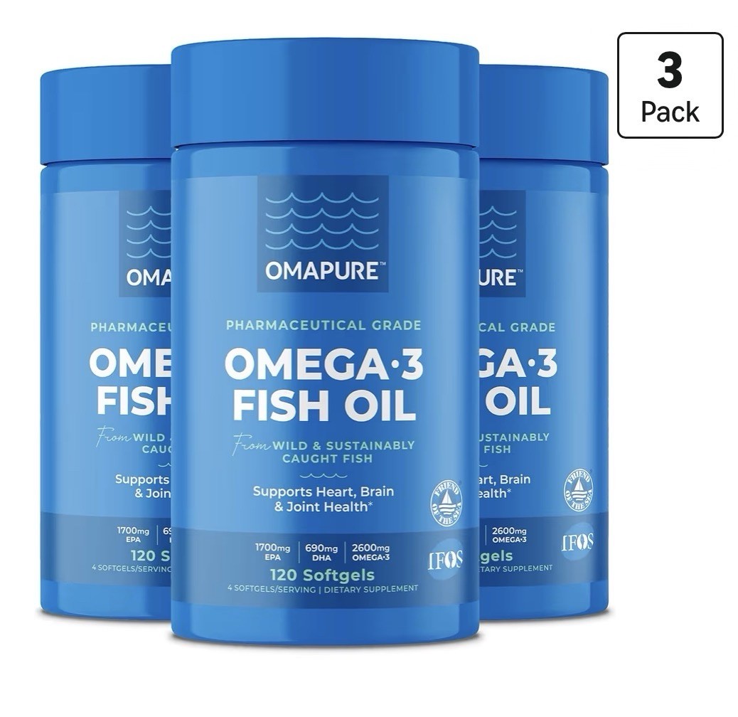 3 Pack OMAPURE Omega 3 Fish Oil Supplements Heart Brain Joints Health