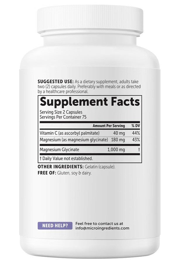 Micro Ingredients Magnesium Glycinate 1,000mg Per Serving Clean Ingredients 150c