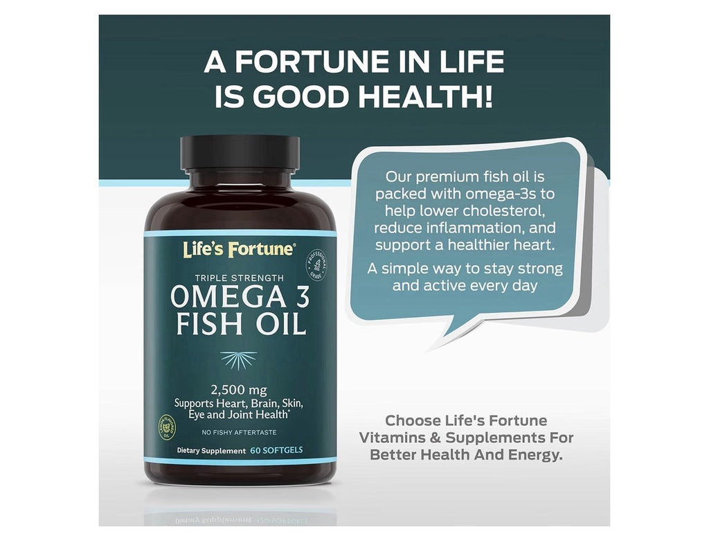 Life's Fortune Omega 3 Fish Oil 2500 mg Heart Brain Skin Eye Joint Health 120sg