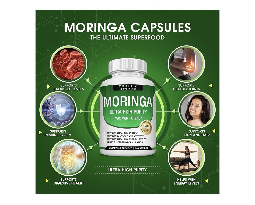 Toplux Moringa Capsules 1200mg Ultra High Purity Maximum Potency 90 Capsules