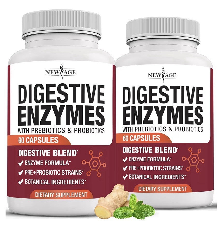 NEW AGE Digestive Enzymes for Gut Digestive Health Probiotic Prebiotics 2 Pack