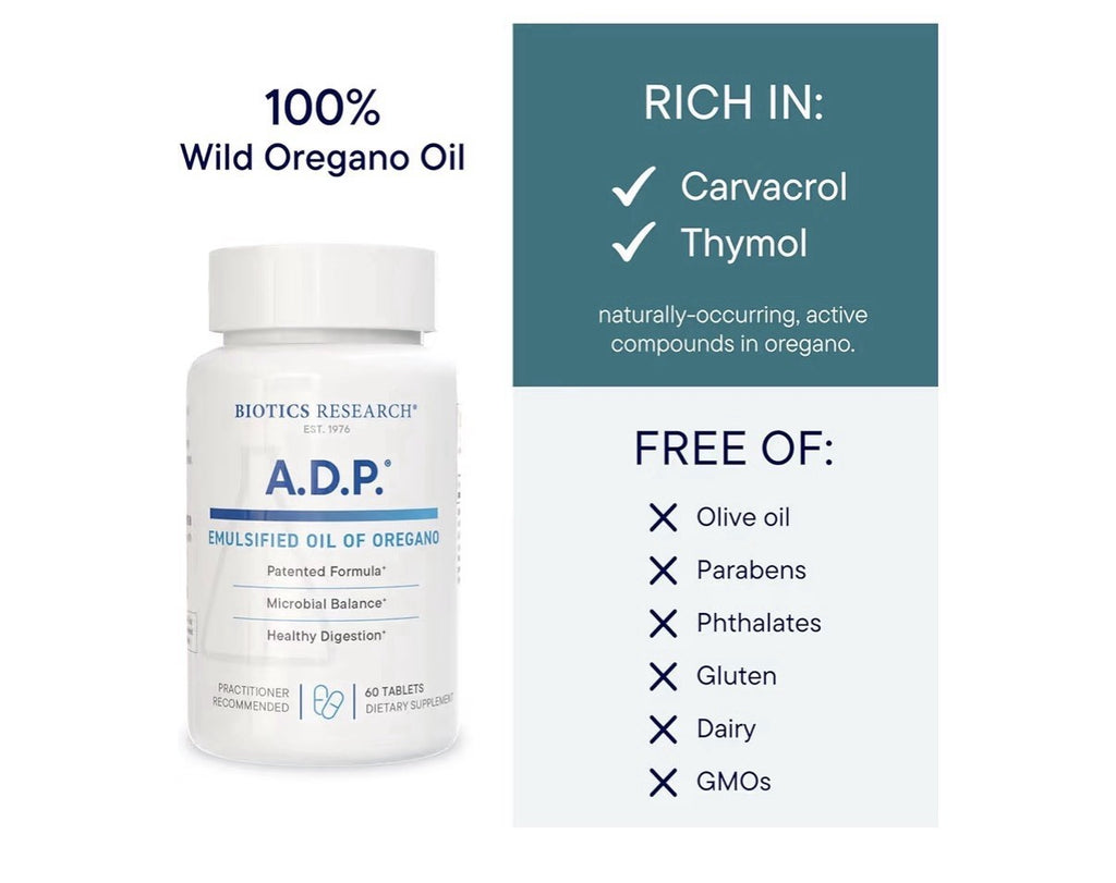 Biotics Research A.D.P. Emulsified Oil of Oregano for GI Health 60 Tablets