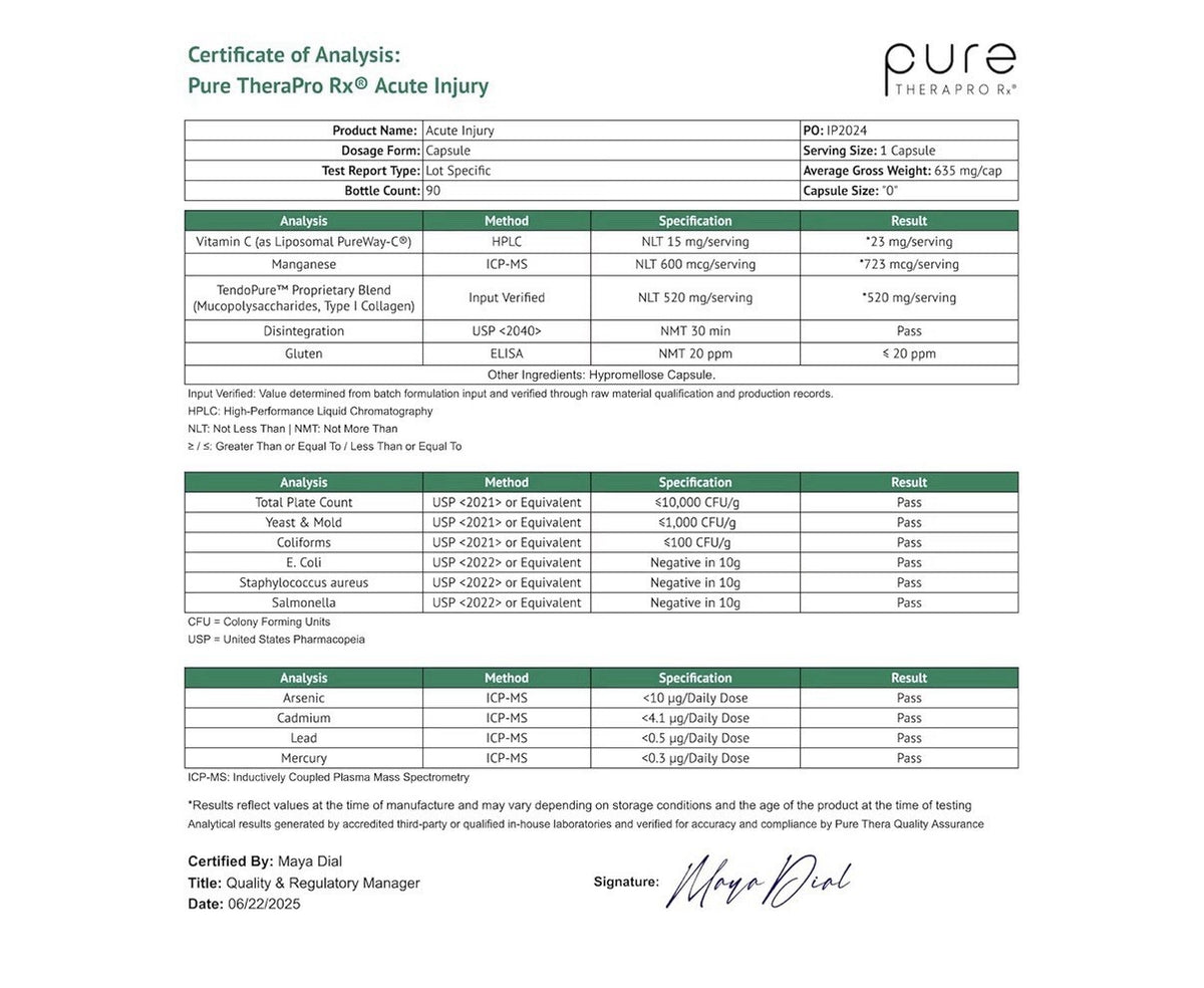 Pure Therapro Rx Acute Injury Tendon & Ligament Support Physical Function 90caps