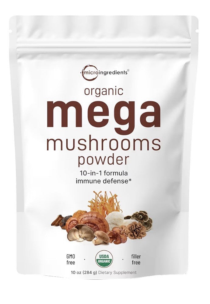 Micro Ingredients Organic Mega Mushroom Powder 10-in-1 Immune Defense 10 oz