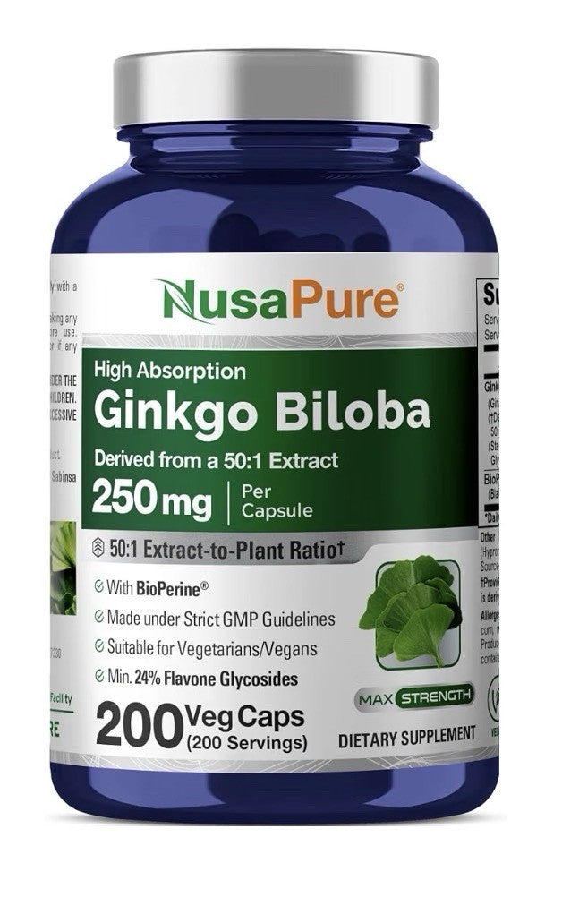 NusaPure Ginkgo Biloba 250 mg High Absorption With BioPerine 200 Capsules