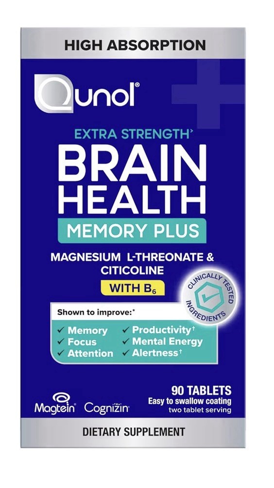 Qunol Brain Health Memory Plus with B6 Memory Focus Attention Alertness 90Tablet