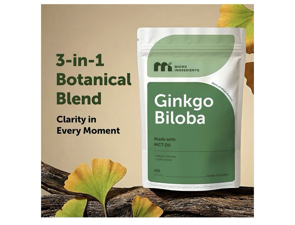 Micro Ingredients Ginkgo Biloba Panax Ginseng Lion’s Mane 400 Softgels