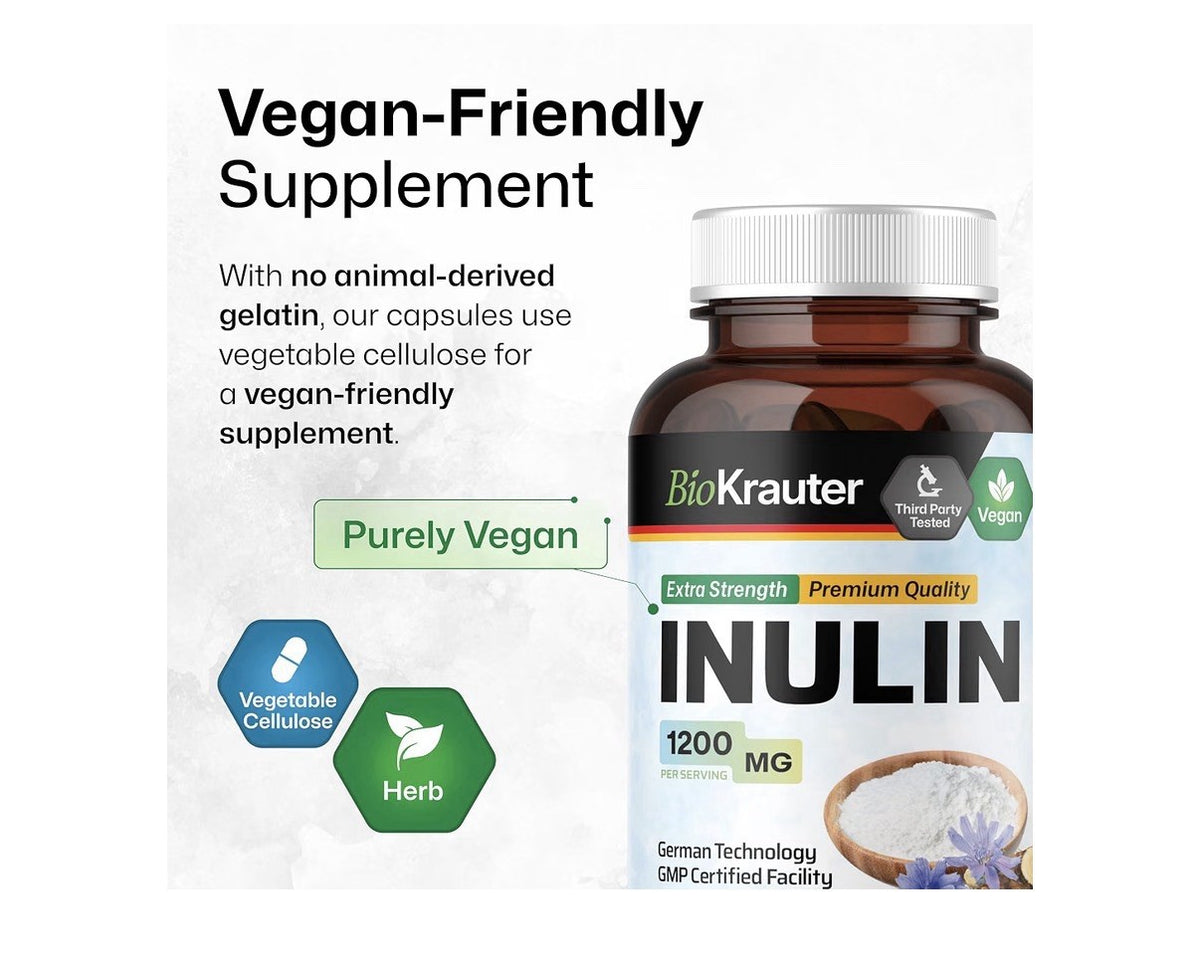 BIO KRAUTER Inulin 1200 MG from Chicory Root in Capsules Probiotic Finer 100caps