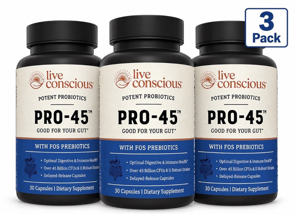 Live Conscious PRO 45 Probiotics With FOS Prebiotics for Women & Men 3 Pack