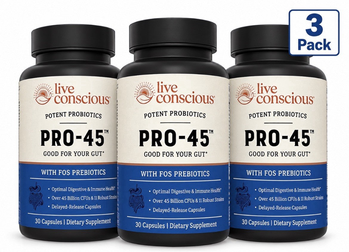 Live Conscious PRO 45 Probiotics With FOS Prebiotics for Women & Men 3 Pack