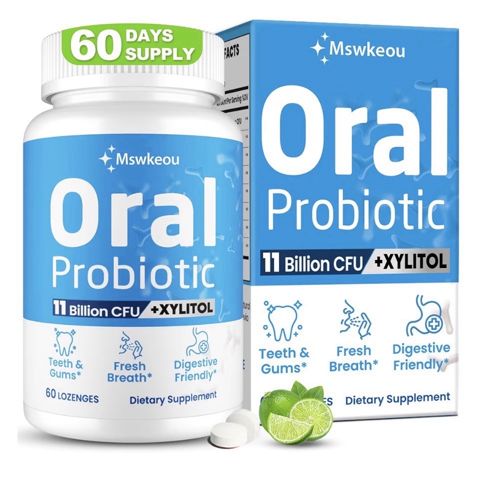Mswkeou Oral Probiotics for Mouth Bad Breath for Adults 11 Billion CFU 60Lozenge