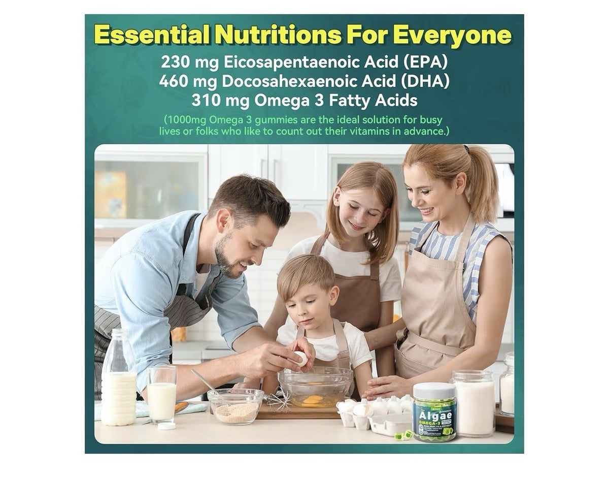 2 Pack Neviss Vegan Algae Omega-3 DHA + EPA Gummies for Adults Sugar Free