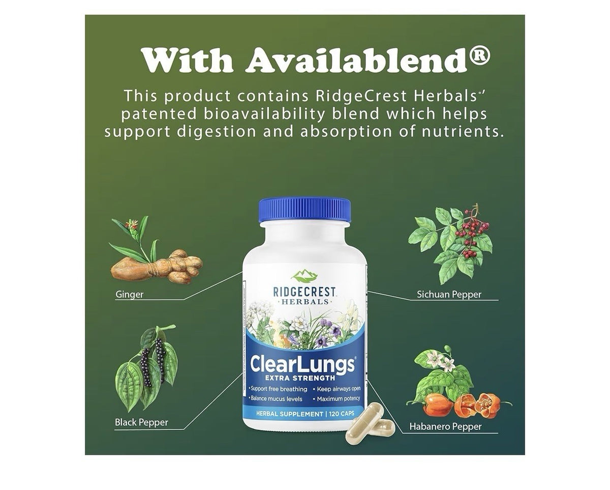 RidgeCrest Herbals ClearLungs Extra Strength Respiratory Keep Airways Open 120ca
