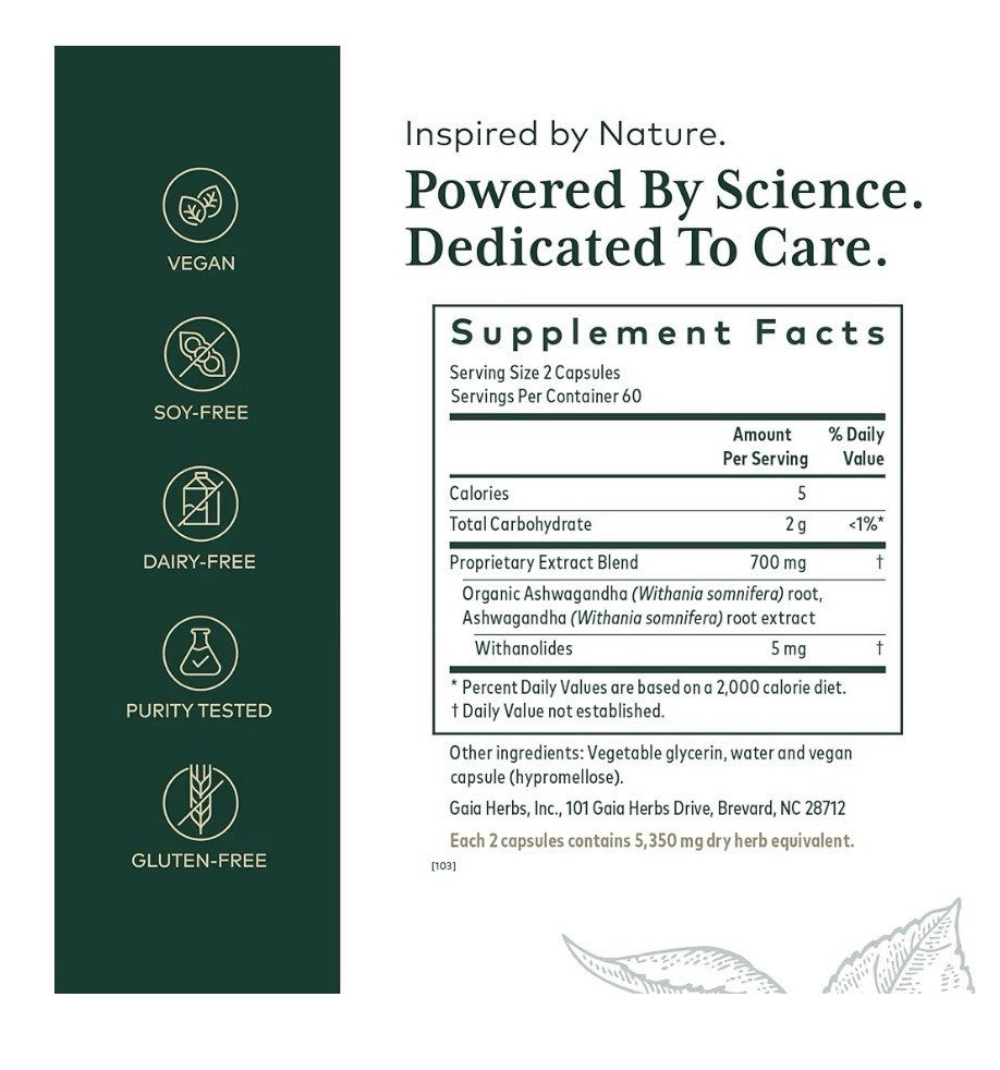 GAIA HERBS PRO Ashwagandha 700 Healthy Immune Stress Support Supplement 120 Caps