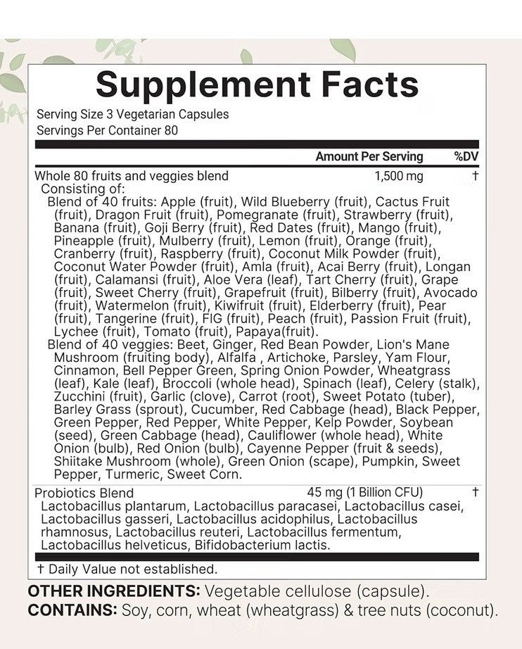 Micro Ingredients Fruit +  Veggies Probiotics Clean Ingredients Only 240 Capsule