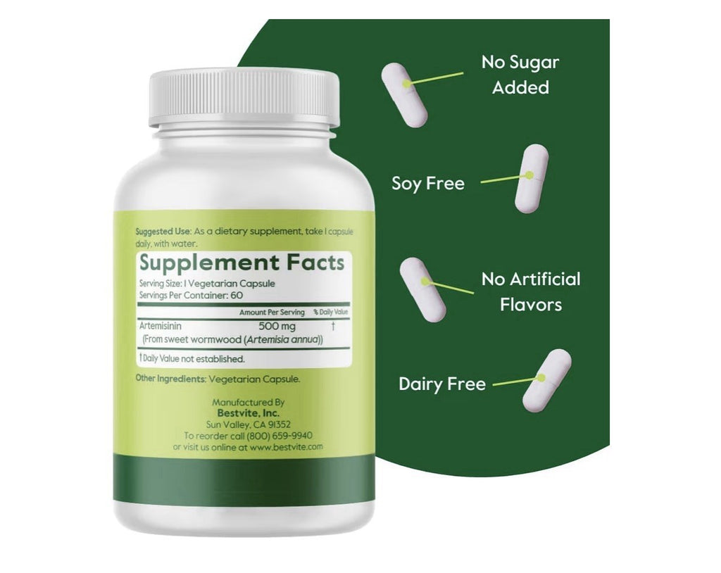 BESTVITE Artemisinin Pure 500 mg Per Capsule 60 Vegetarian Capsules Non Gmo