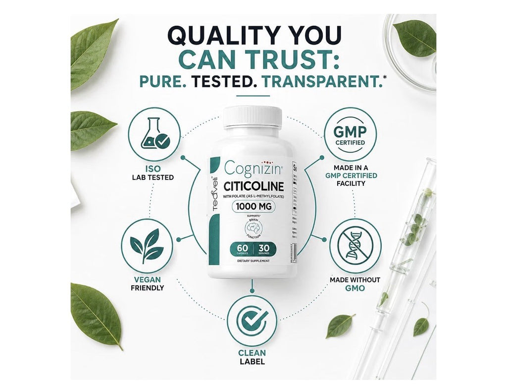 Teaveli Cognizin Citicoline 1000mg CDP Choline Brain Function Support 60Capsules