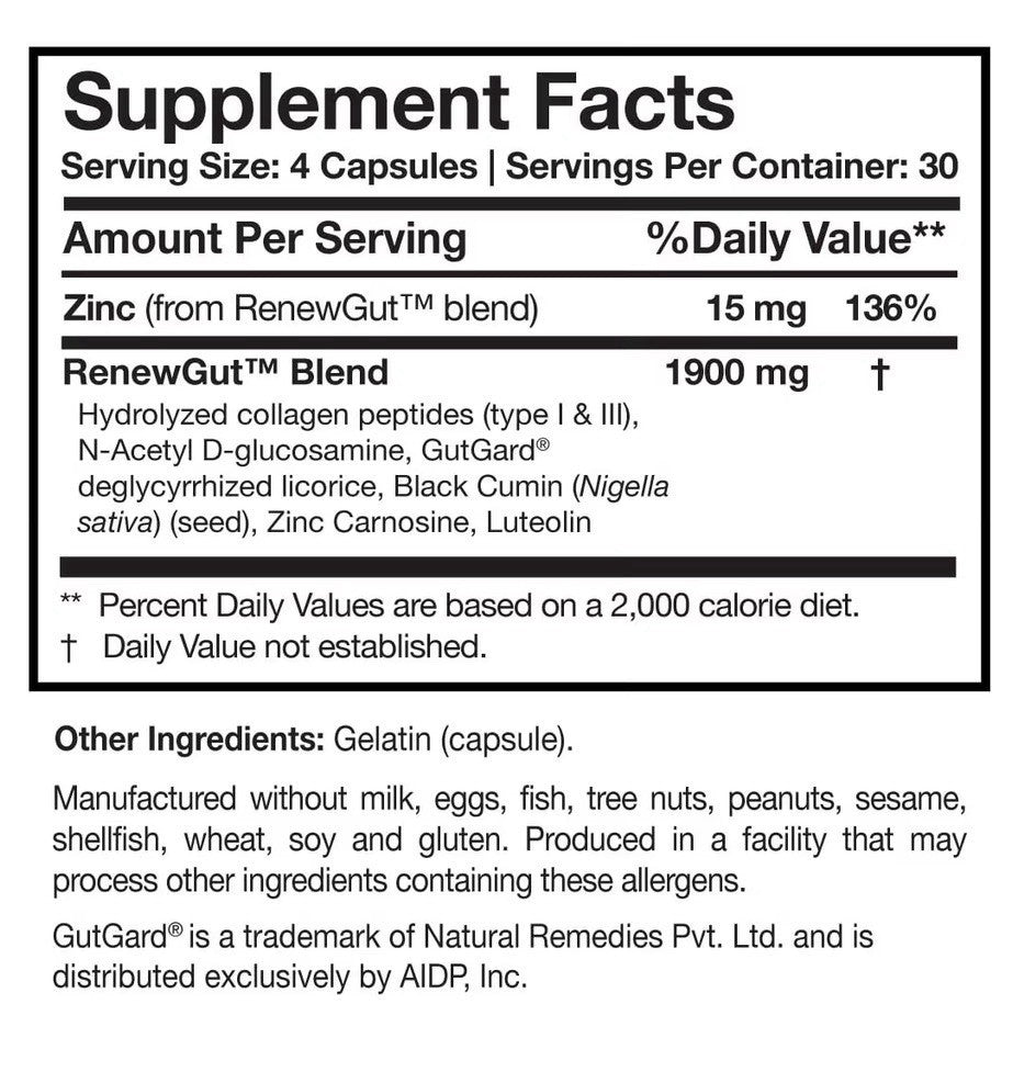 Researched Nutritionals RenewGut GI Support Complex Gut Lining Digestive Health
