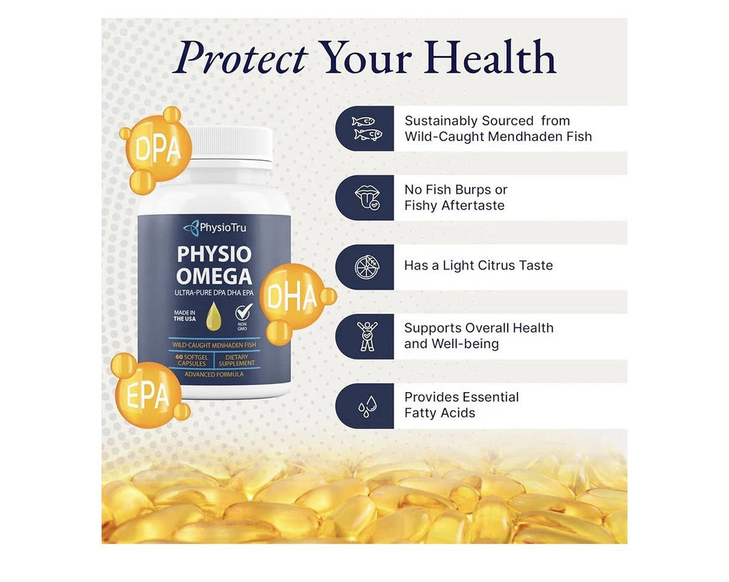 4 Pack PhysioTru Physio Omega 2400mg Fish Oil with Omega 3 Fatty Acid Supplement