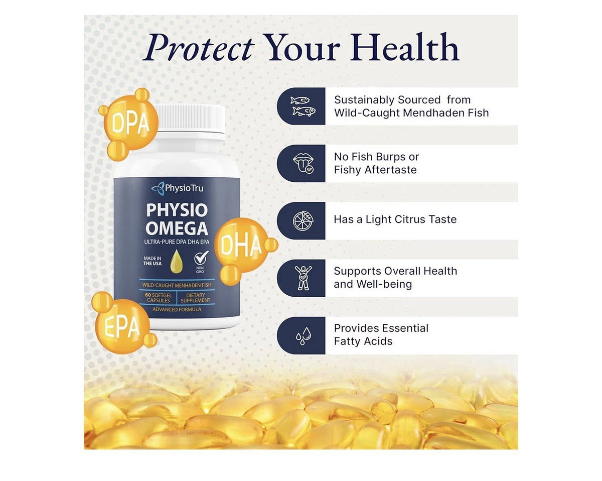 4 Pack PhysioTru Physio Omega 2400mg Fish Oil with Omega 3 Fatty Acid Supplement