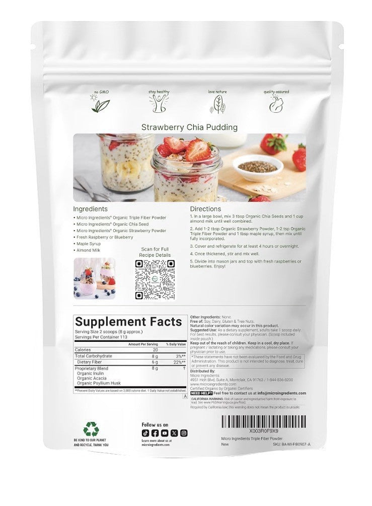 Micro Ingredients Triple Fiber Powder Organic Insulin+acacia +psyllium husk 2lb