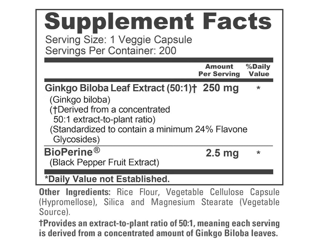 NusaPure Ginkgo Biloba 250 mg High Absorption With BioPerine 200 Capsules